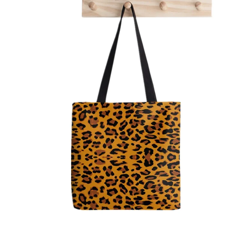 

Женская коричневая кавайная сумка с леопардовым принтом, Холщовая Сумка для шоппинга в стиле Харадзюку, женская сумка-тоут