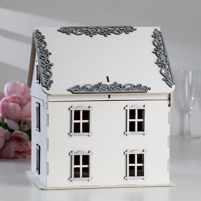 Family Bank House No 2 245x24x28 cm white-silver Money box Savings for coins Home decor piggy banknotes decorations Garden supplies goods Decoration
