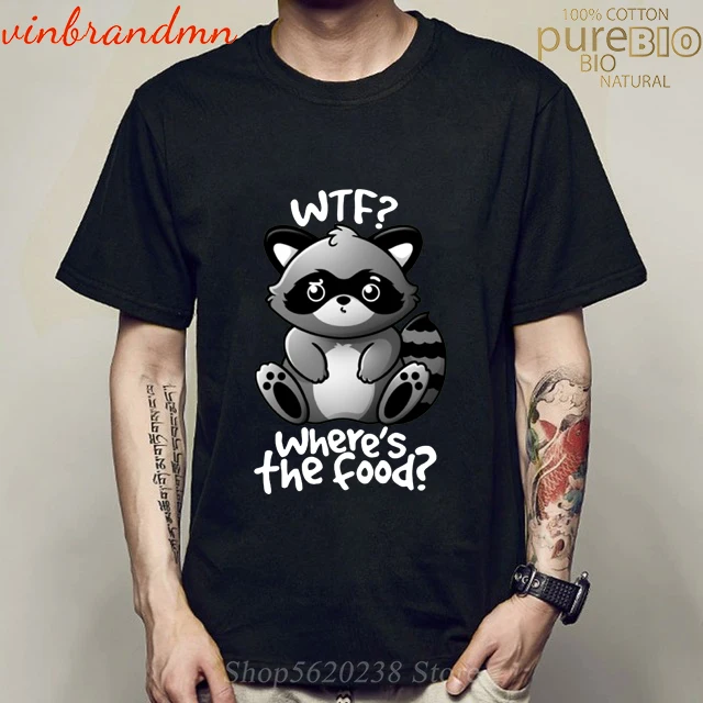 2020 Новая летняя футболка Kawaii coon забавная Милая с пандой what's the food енотом WTF