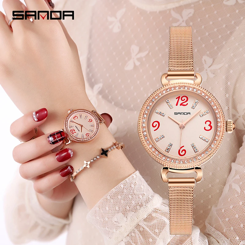 

SANDA Mode Vrouwen Horloges Diamant Horloge Vrouwen Luxe Merk Roestvrij Stalen Band Dames Horloge Relogio Feminino reloj mujer