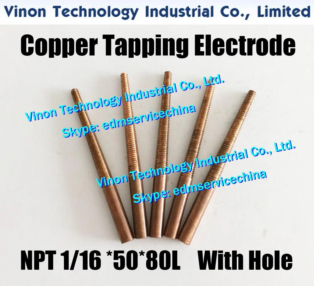 (5PC/Lot) NPT 1/16-27*50*80Lmm Copper Taper Thread Electrode with hole NPT American Taper Pipe Thread Electrode 1/16NPT