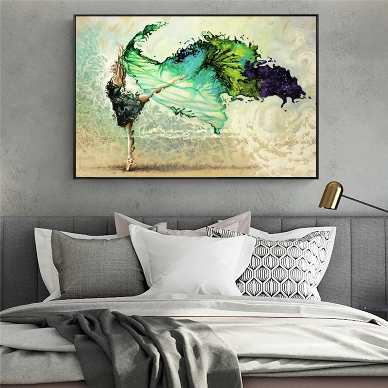 

Abstract Dancer Girl Canvas Art Prints Modern Ballet Girl Wall Paintings Turquoise Color Posters And Prints For Living Room Wall