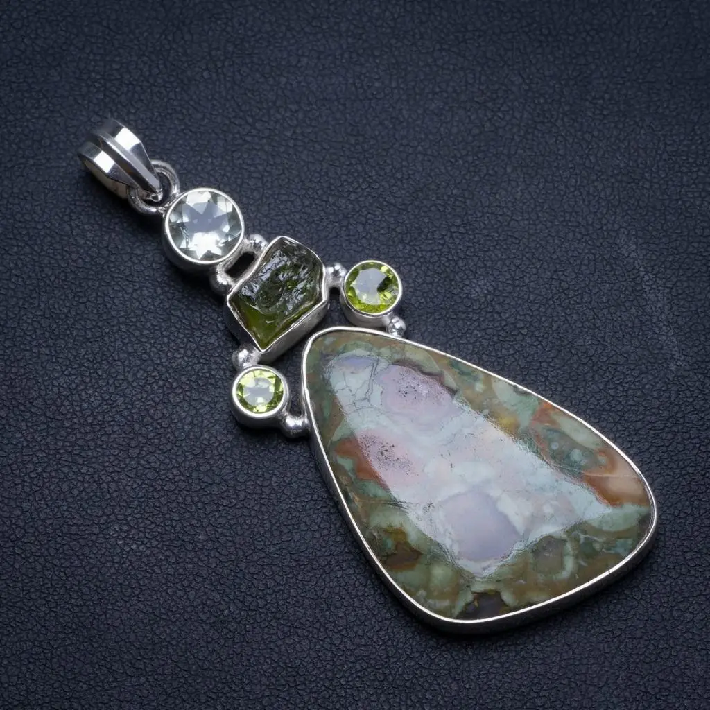 Натуральная Океаническая яшма зеленый аметист и Перидот ручной работы винтажный