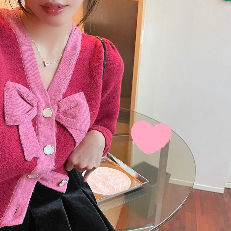 Женский однобортный Кардиган Harajpoo трикотажный контрастный свитер с V-образным