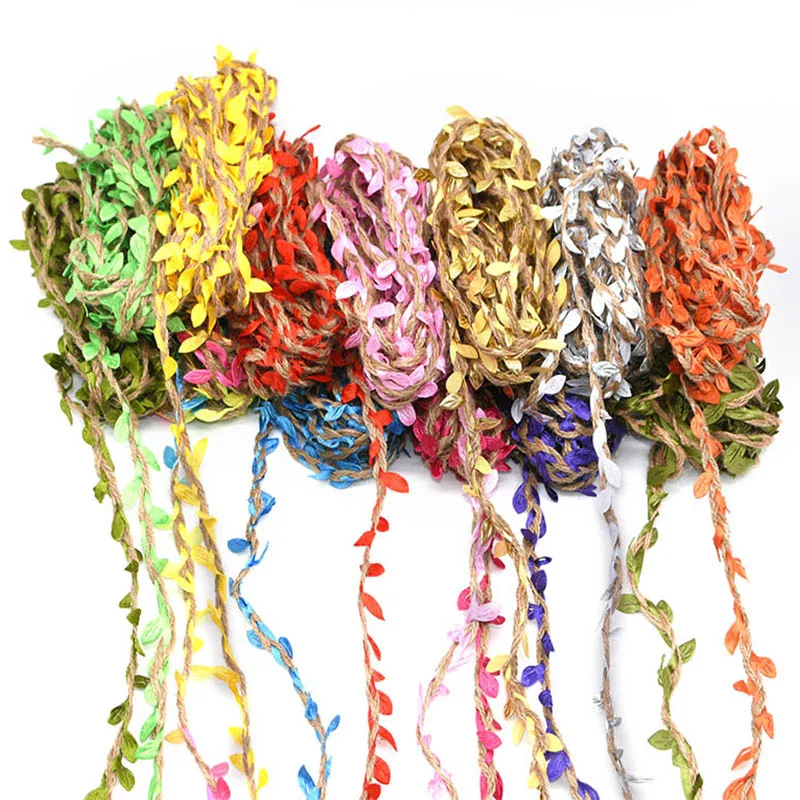 

2M 5M Simulation Green Leaves Weaving Hemp Rope DIY Wedding Birthday Wedding Decoration Rattan Gift Bouquet Packaging Rope 5mm