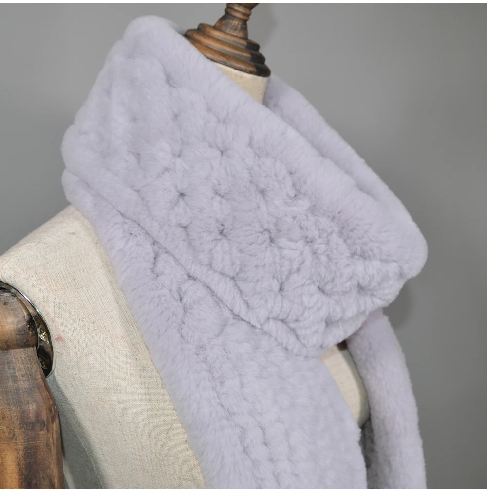 Winter Long Style Women Real Rex Rabbit Fur Scarf Rex Rabbit Fur Warm Soft Ring Scarfs High Quality Knit Rabbit Fur Scarves