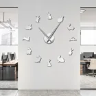 Бескаркасные самоклеящиеся настенные часы 3D в форме милого кролика, сделай сам, кварцевые акриловые зеркальные наклейки, креативные часы с кроликом, животными