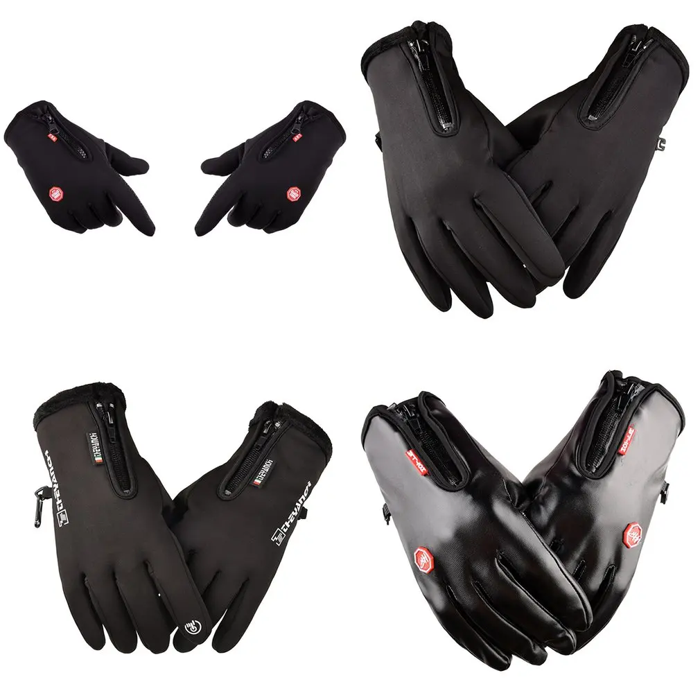 

Outdoors Men And Women With Zipper Motion Black Windproof Waterproof Gloves Mountaineering Skiing Keep Warm Glove