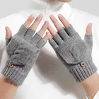 Шерстяные вязаные перчатки-флип без пальцев, зимние теплые гибкие перчатки для сенсорного экрана для мужчин, женщин, мужчин, унисекс, искусственные пальцы