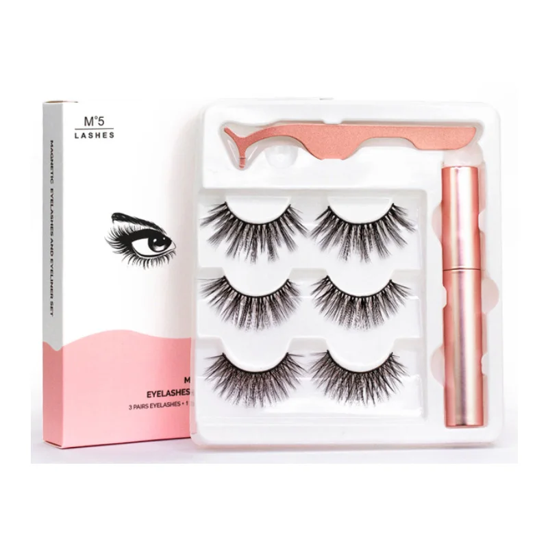 

3 Pairs Magnetic Fake Eyelashes & Magnetic Liquid Eyeliner & Lashes Tweezer Set Waterproof Long Lasting False Eyelash Extension