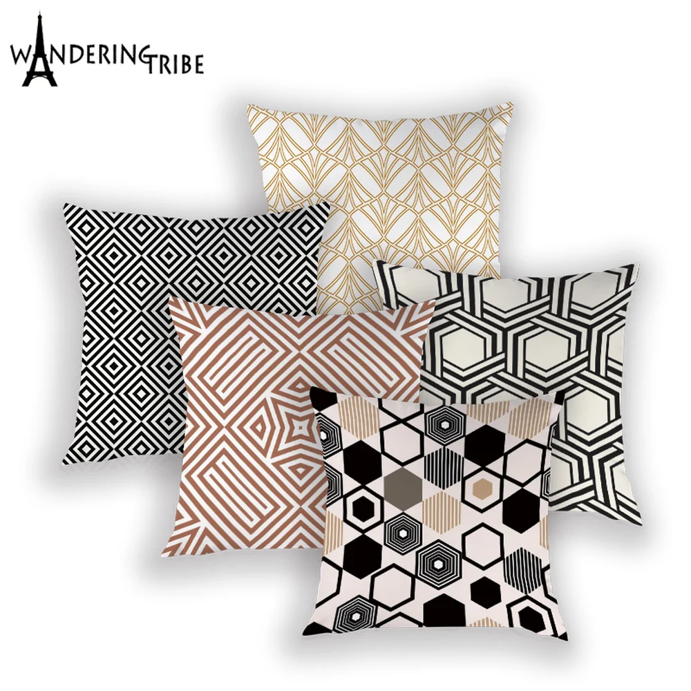 Геометрическая наволочка черный белый Бросок Наволочка желтый полосатый