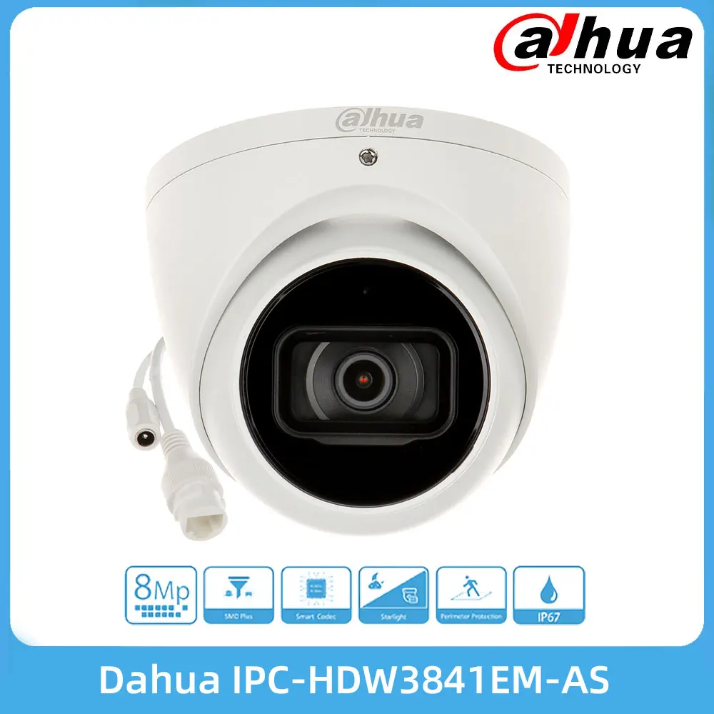 

Dahua IPC-HDW3841EM-AS 8MP IR фиксированный фокусный глазный шар WizSense сетевая камера PoE источник питания IP67 2,8 3,6 мм объектив Встроенный микрофон
