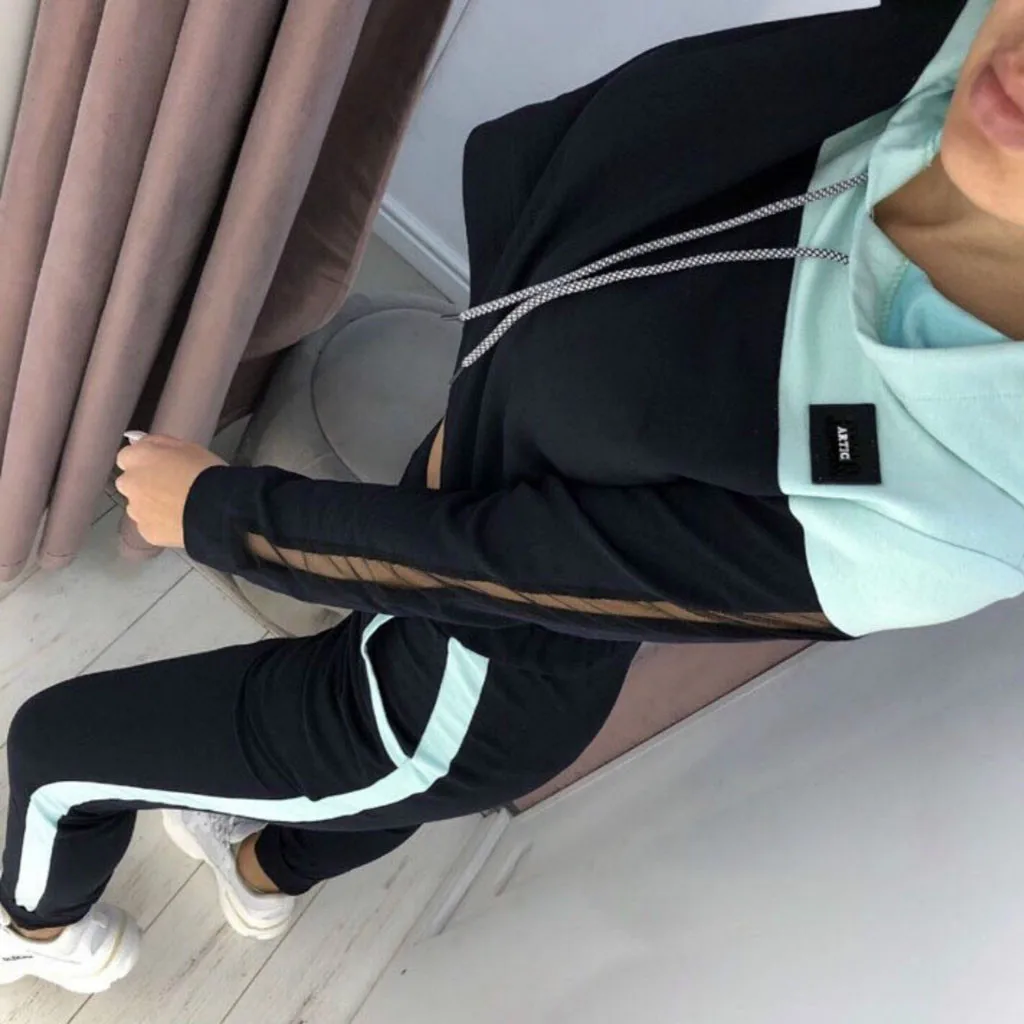 Лидер продаж Женский однотонный спортивный костюм Hsu с капюшоном и брюками