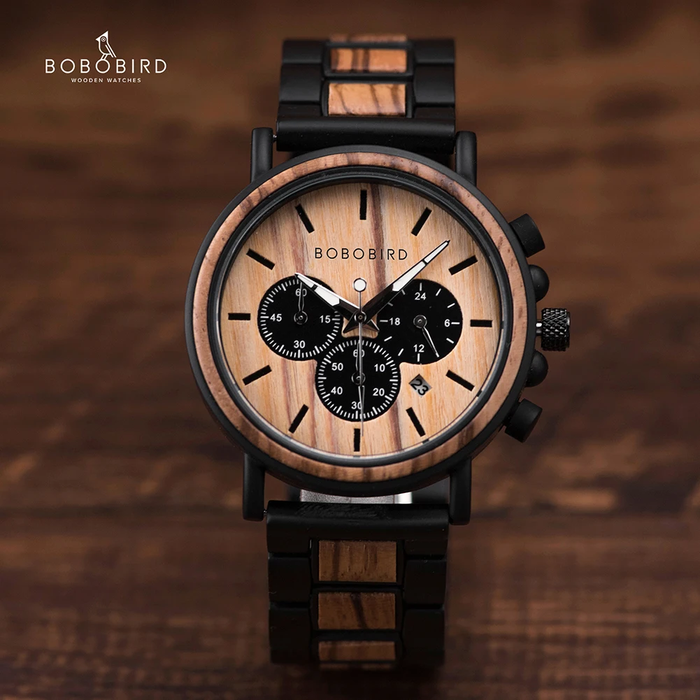 

BOBO BIRD Stopwatch Bamboo Wooden Watches Men Wrist Watch With Date Create Clock Gift Wood Box Custom Logo Dropshippping