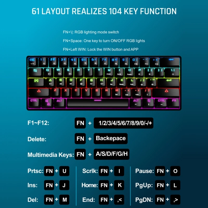 

Dual-Mode K28 Keyboard Wireless Bluetooth 61-key Dual-mode RGB Backlit Waterproof Mechanical Gaming Keyboard Portable