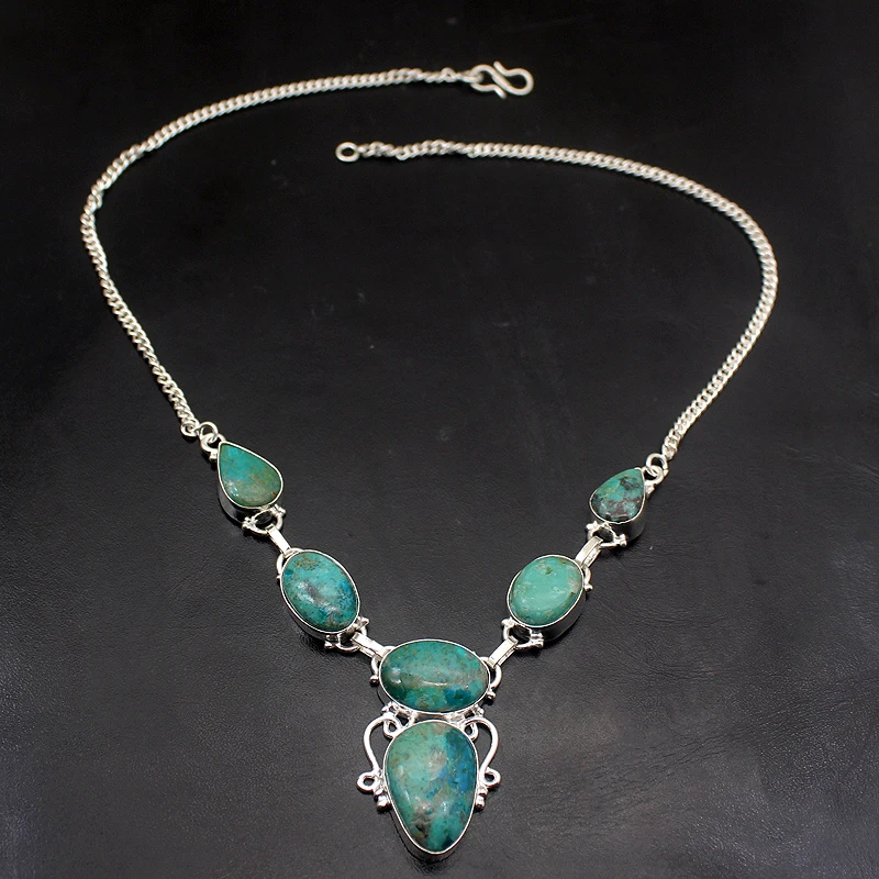Rare Stylish Natural Green Sea Sediment 925 Sterling Silver Color Pendant Necklace Women Jewelry 18 Inch H407 | Украшения и