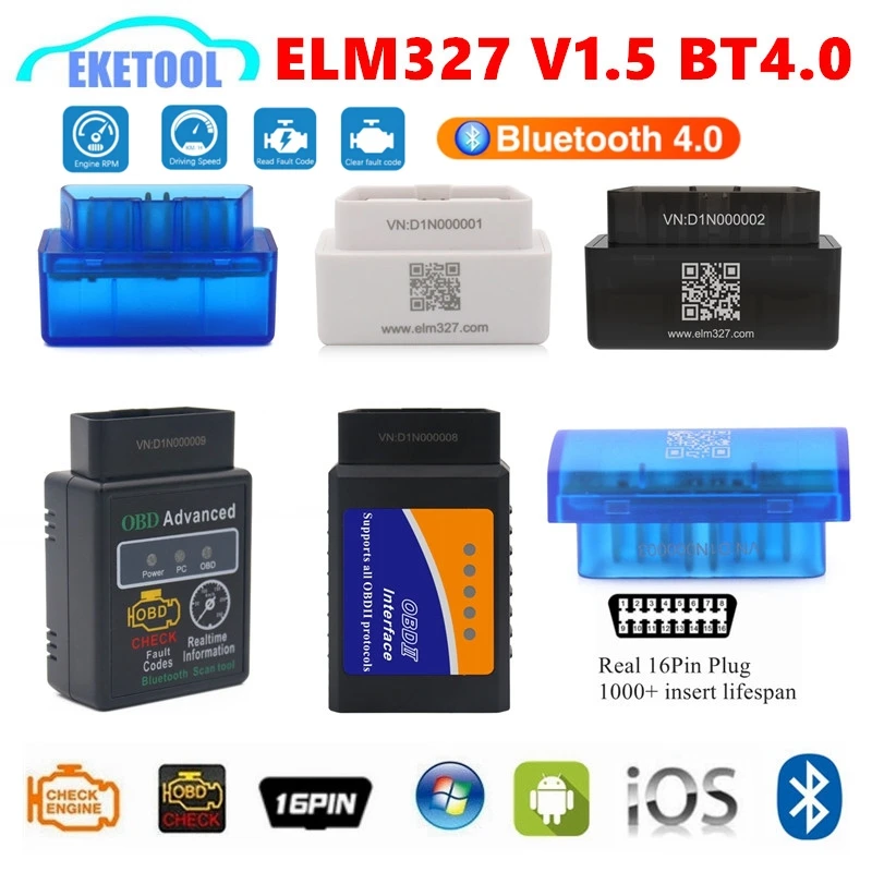 Bluetooth-сканер OBD2 ELM327 V1.5 BT4.0, работает с iOS/Android/Windows ELM 327, поддерживает 9 протоколов, автомобильный диагностический инструмент