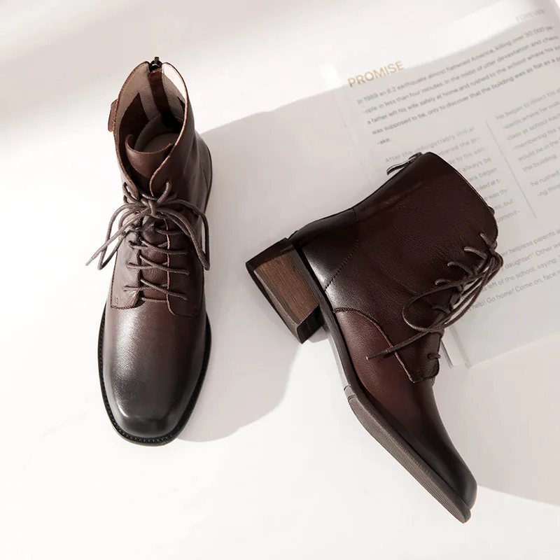 Murah Sepatu Bot Kulit Sapi Asli Wanita 2020 Musim Gugur Dan Musim Dingin Lokomotif Retro Baru Gaya Inggris Martin Sepatu Bot Pergelangan Kaki