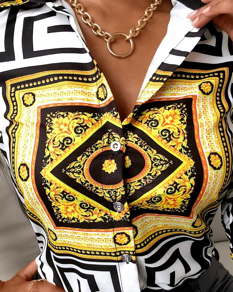 Женская Повседневная рубашка осенняя с длинным рукавом и шарфом цветная