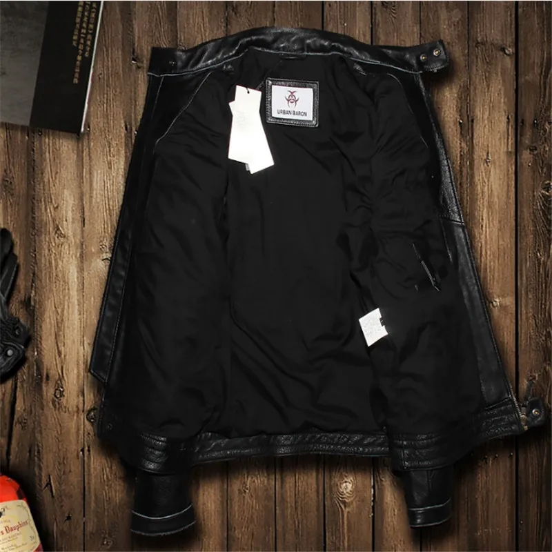 Мужская байкерская куртка из натуральной кожи черная винтажная приталенная