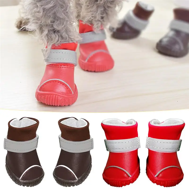 

4 Pcs/Sets Winter Warm Dog Shoes Puppy Pet Shoes For Small Dogs Warm Fleece Dog Snow Boots Waterproof Cute Chihuahua Teddy Shoes