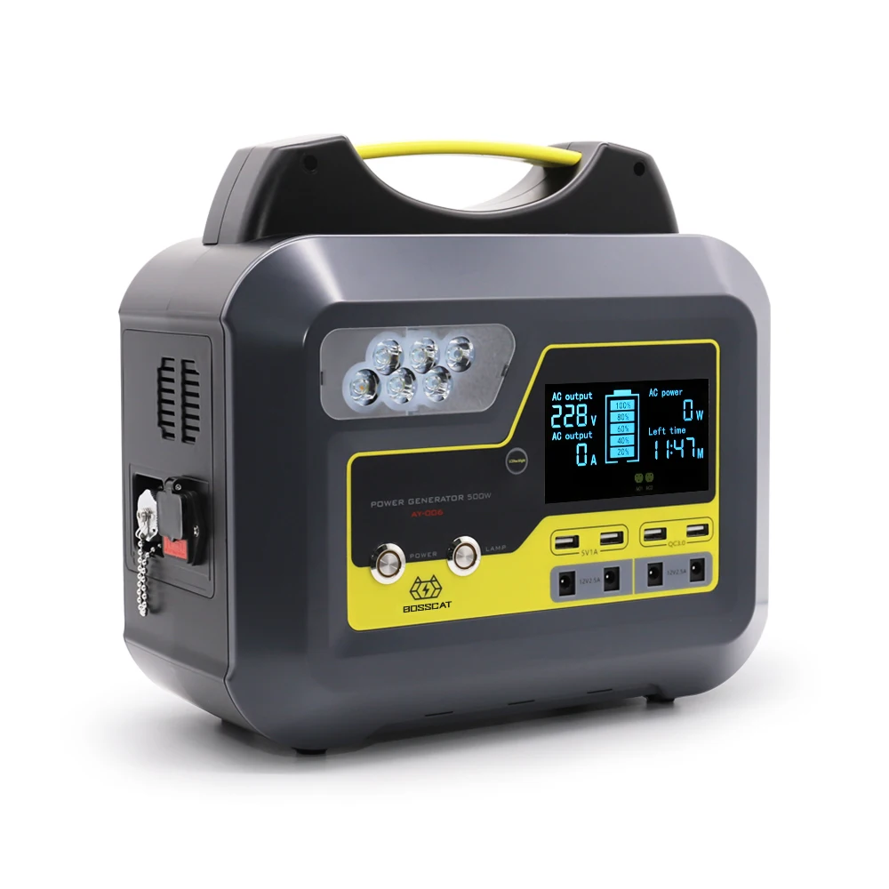 

BOSSCAT high quality 500W ups solar powered generator backup charger with led light for camping