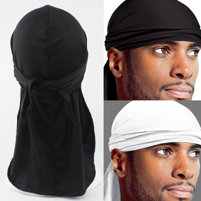 Модный шарф Du-Rag, головной убор, шапка с завязками, Байкерская Кепка, мужская, женская, для спорта на открытом воздухе, головной убор, одноцветная повязка на голову, банданы