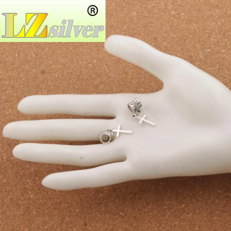 Cylindrical Smooth Cross Charm Beads 8x27.4mm 150pcs Zinc Alloy Dangle Fit European Bracelets B429