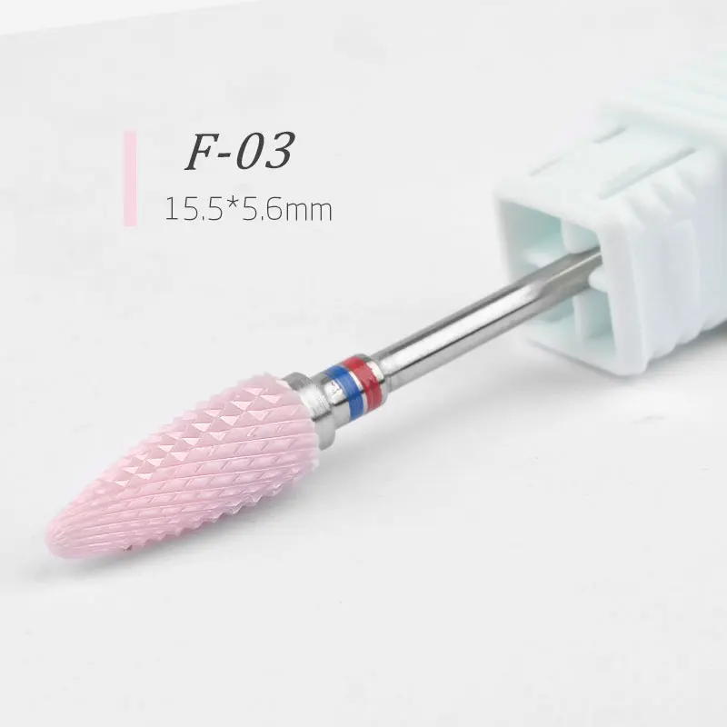F03 1 шт., розовые керамические сверла 3/32 дюйма для дизайна ногтей, 5 типов, фрезы для маникюра, пилка, электрический прибор, аксессуары для машины, инструменты для чистки - Цвет: F03