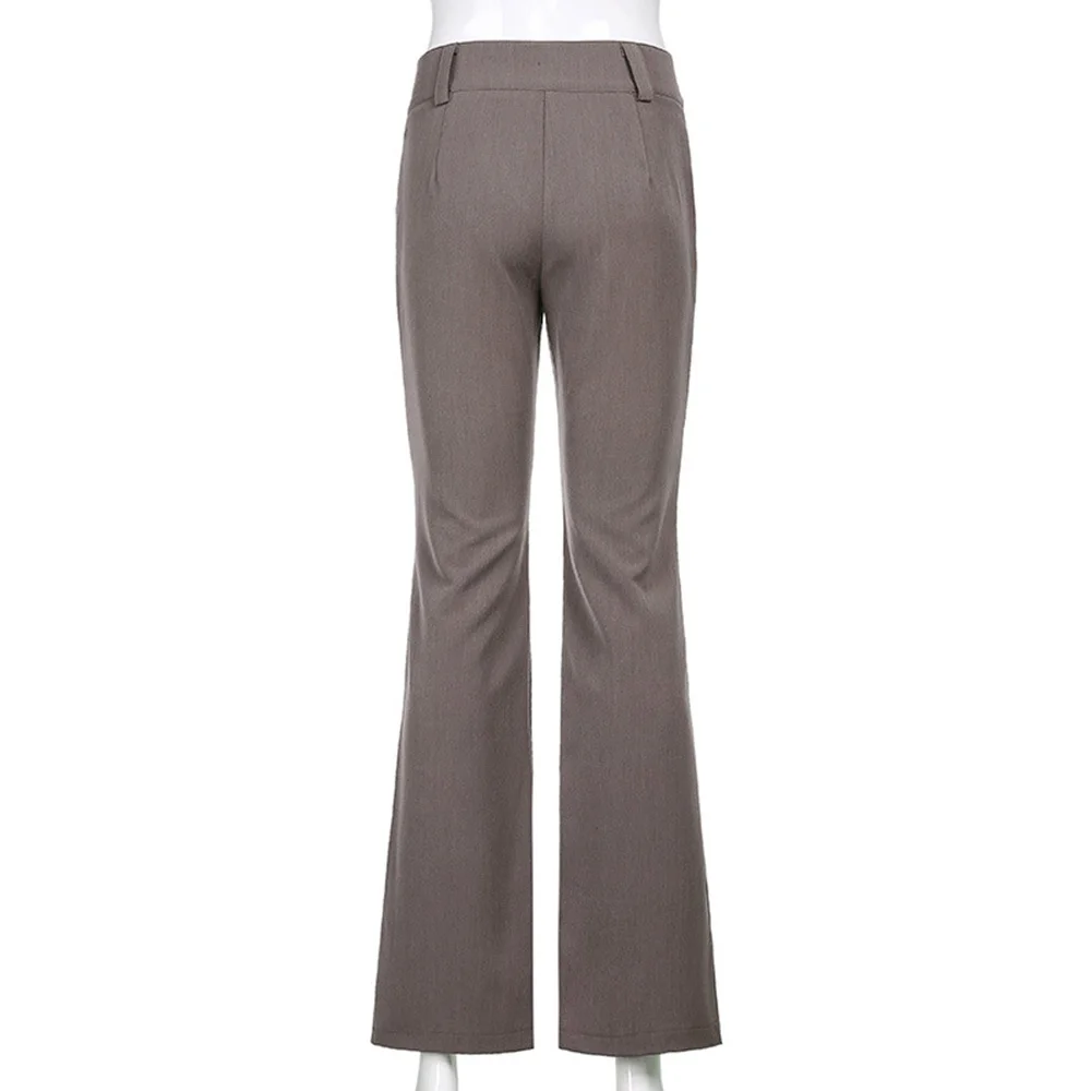 

Missnight Vintage Flare Pants Mid Waist Wide Leg Pants Zipper Fly Brown Pants Long Trousers Pockets Streetwear Casual Pants