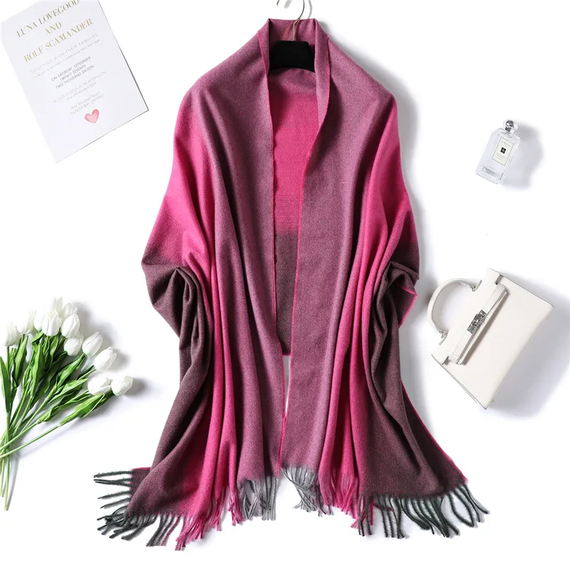 Зимний шарф градиентного цвета женские толстые теплые шарфы на шею женское