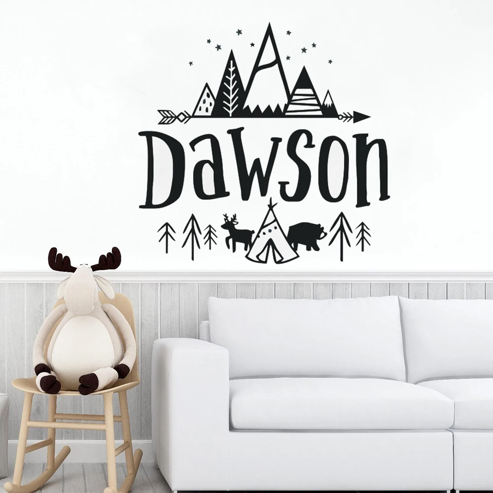 

Baby Bedroom Decoration Vinyl Art Home Decor Mountain Design Rustic Style Personalized Name Wall Sticker Poster Mural W591