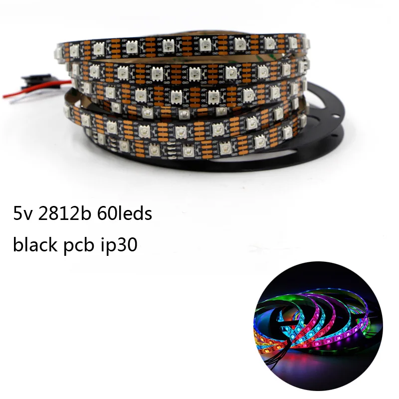 black 60leds ip30 DC5V WS2812B пиксельные полосы 30/60 пикселей/м умная светодиодная Пиксельная полоса черный/белый PCB WS2812 IC IP30/IP65/IP67 Водонепроницаемый светодиодный стри - Испускаемый цвет: black 60leds ip30