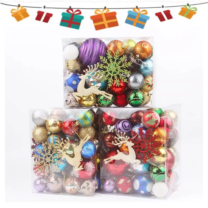 60-70ct Assorted Christmas Balls Ornament for Xmas Trees Parties, Holiday Decor