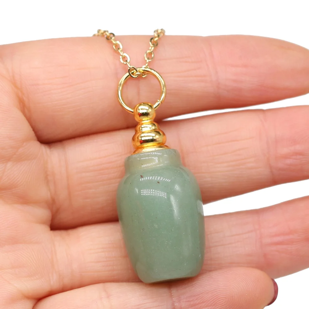 

Natural Semi-Precious Stone Perfume Bottle Necklace Vase Shape Chain Length 60+5cm Specification 15x45mm