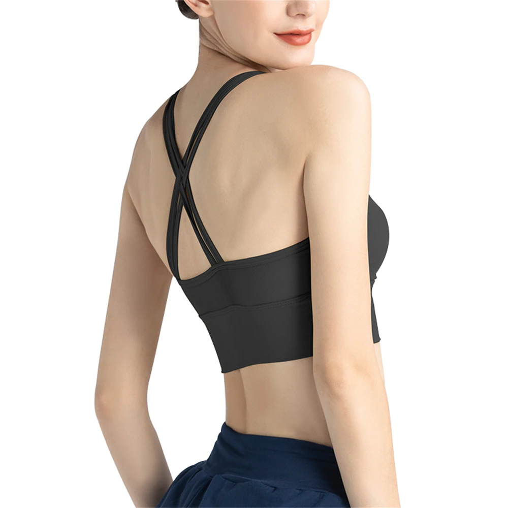 

Hot Women Solid Color Elastic Lightweight Breathable Fitness Train Bra Fashion Sexy Slim Backless Quick-Drying Cross Sling Vest