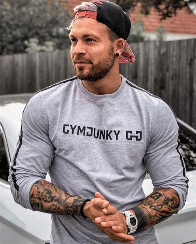 2020 модная высокоэластичная спортивная мужская футболка с длинным рукавом для