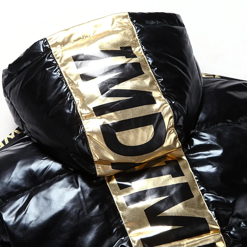 

Down jacket men and women thickened warmth short shiny couple wear young students trend Korean casual hooded jacket