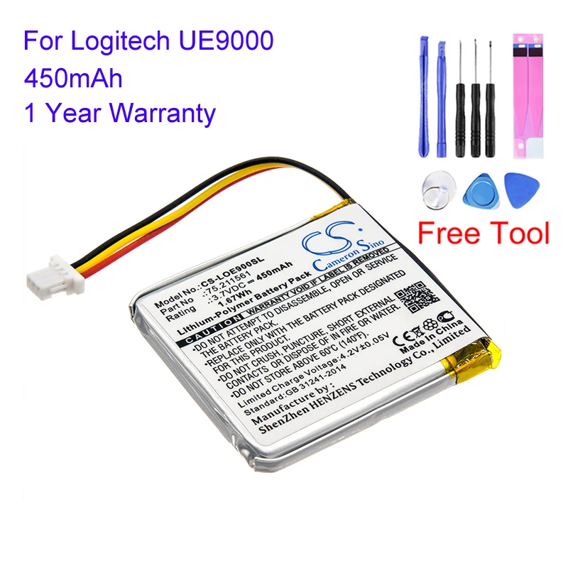 

Cameron Sino 75.211561 For Logitech UE9000 450mAh CS-LOE900SL Replacement Rechargeable Wireless Headset Battery Accu Bateria
