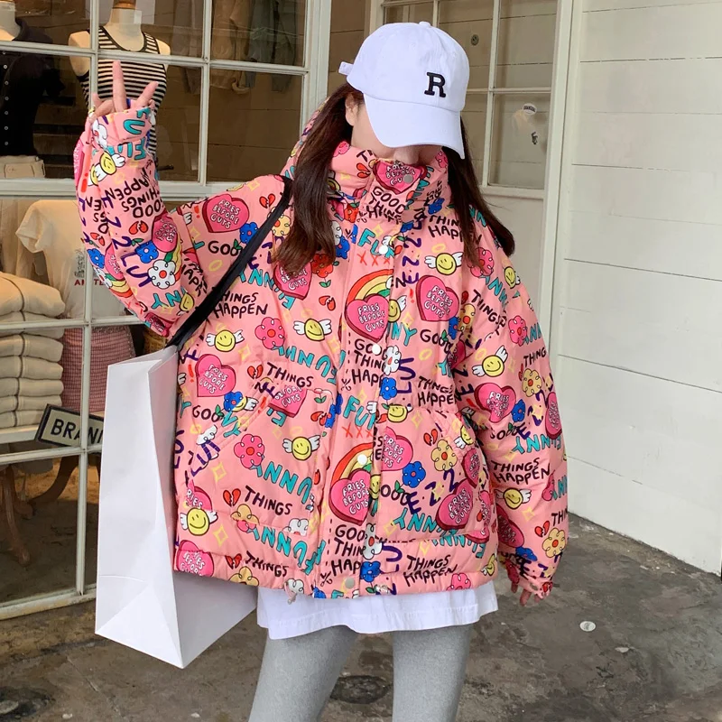 

Зимняя женская новая куртка 2021, пуховик из хлопка, Женская Корейская свободная Толстая парка средней длины с капюшоном и длинными рукавами, ...