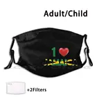 1 любовь Ямайка с красным сердечко, маска, ткань, многоразовый фильтр для печати, моющийся, Ямайка, карибы, тропический танец, регги, Usain болт