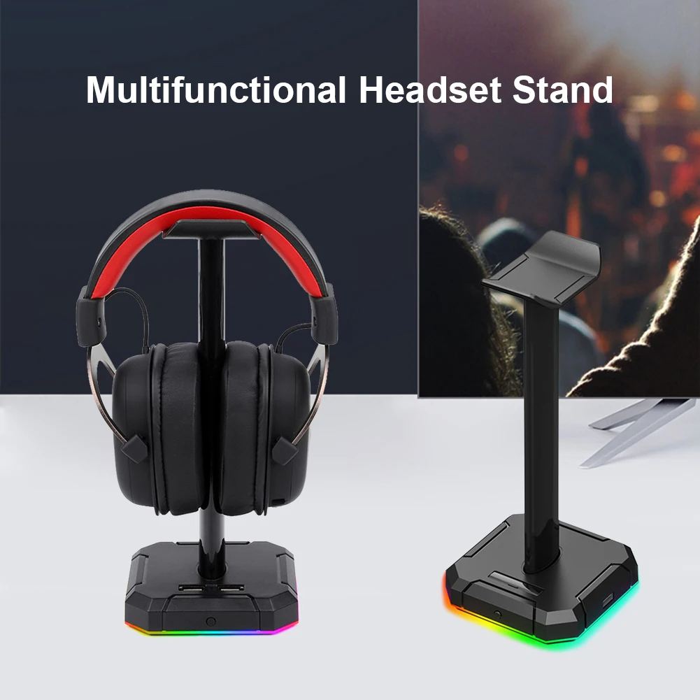 

Headset Stand HA300 RGB Headphones Holder with 4 Ports USB Hub Non-Slip Rubber Base for PC Gamer Gaming Desktop Storage Accessor