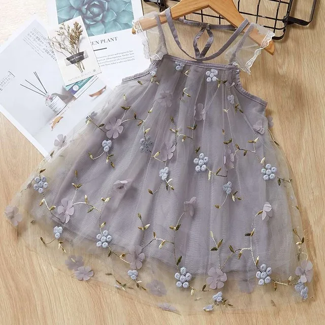 AY474 gray Bear Leader/Одежда для девочек; Летние Платья с цветочным узором для девочек; свадебное кружевное платье принцессы с вышивкой; детское элегантное платье из тюля для девочек - Цвет: AY474 gray