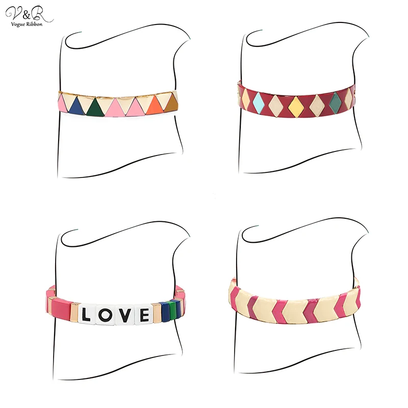 Новый дизайн браслет 2020 радужная эмалированная плитка бусины растягивающийся