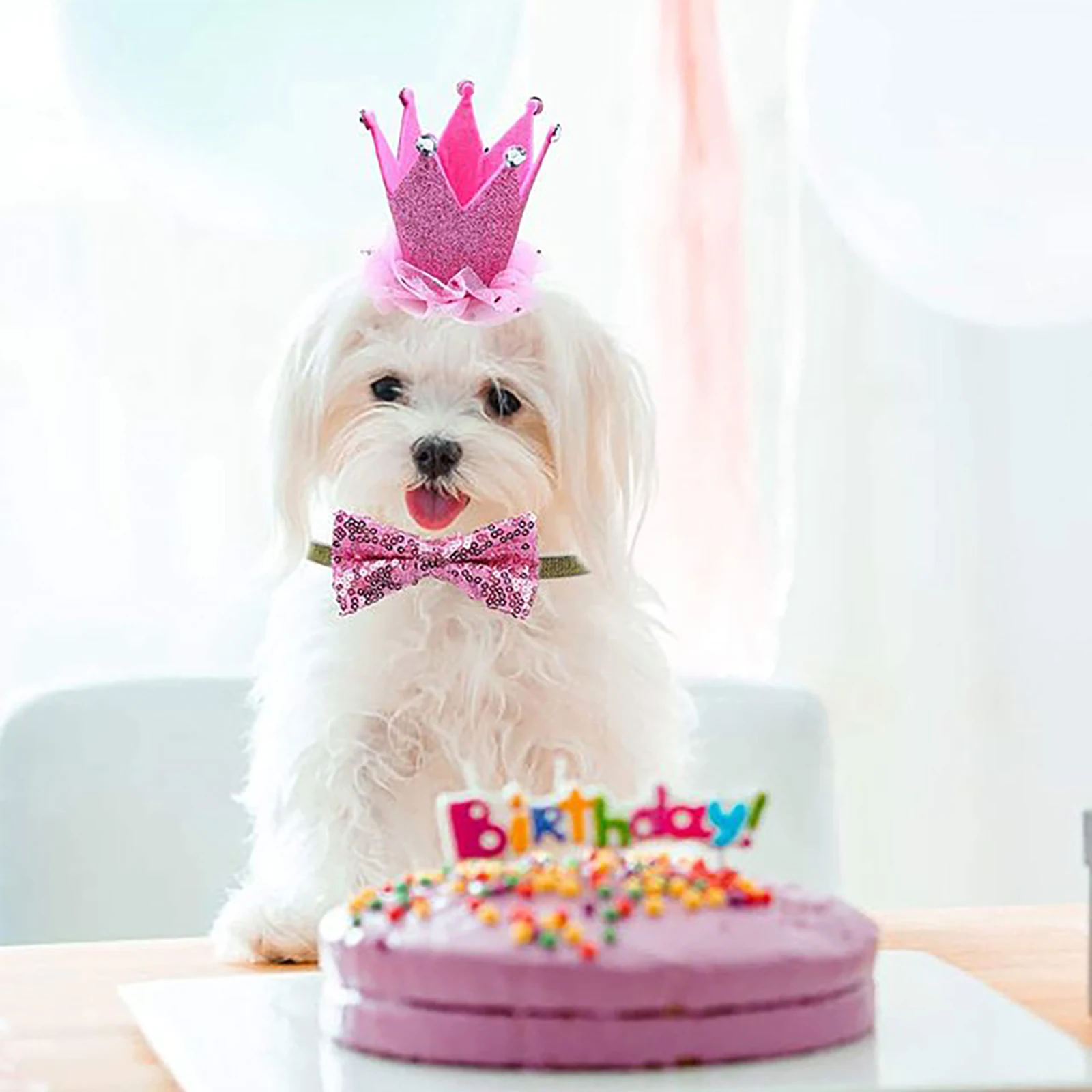 

Pet Dog Happy Birthday Banner Hat Crown Bowtie Cake Topper Bandana Neckerchief Dog Birthday Party Decor