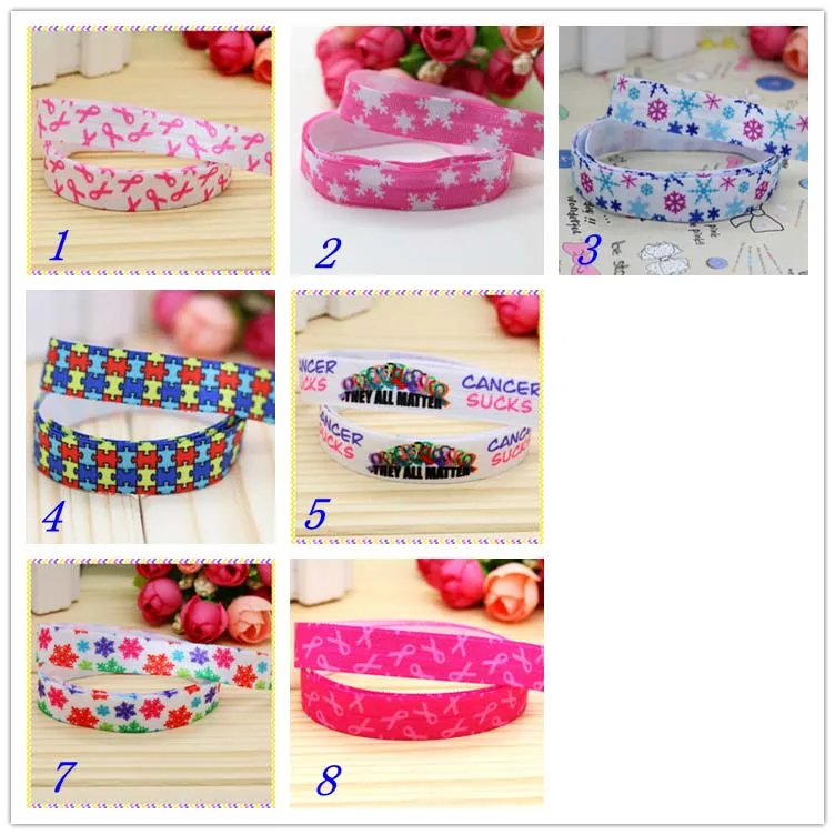 

DUWES 5/8'' Free shipping Fold Elastic FOE fcancer snowflak printed headband headwear hairband diy decoration wholesale OEM D81