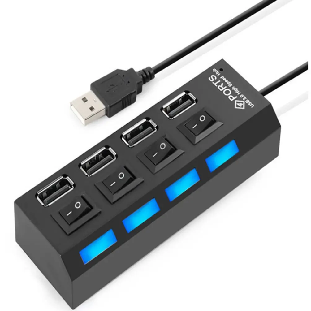 

USB3.0 Hub 4 Ports USB Hub Power Adapter Port Multi-Expander with Independent On/Off Switch USB HUB Splitter Adapter for Laptop
