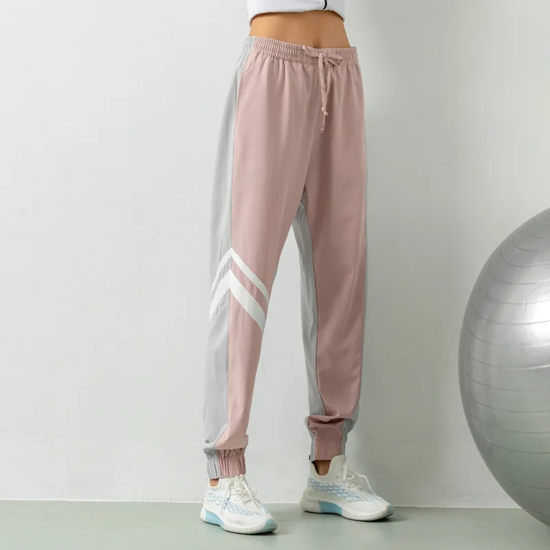 Women Jogger Pants Hit Color Patchwork Sport Running Trousers Loose Thin Stripe Gym Sweatpants Elastic Baggy Harem Pant For Yoga