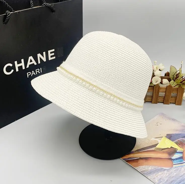 2021 summer hats beads decoration bucket hat women's hat cool nice hats for women sun hats for women popular paper straw hats