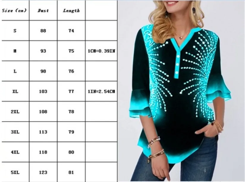 

New Spring Summer T-shirt Tops Women Sexy Casual T-shirt Gradient Print v-Neck T-shirt button long sleeve Tops T-shirt plus size